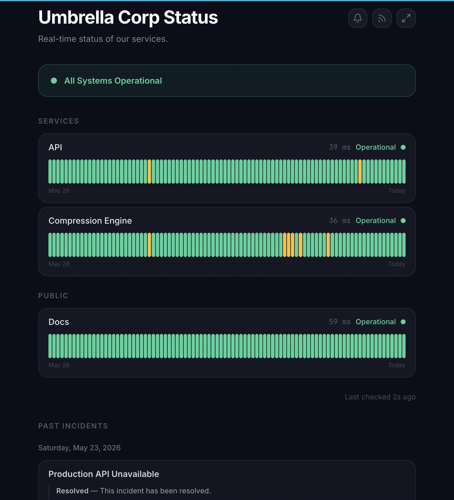 Public status page